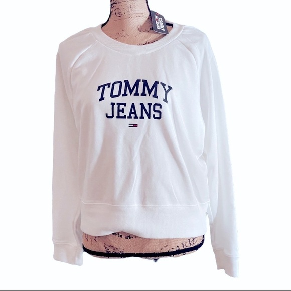 TOMMY JEANS Logo Crewneck Sweatshirt Women’s X-LARGE White NWT - Picture 9 of 10